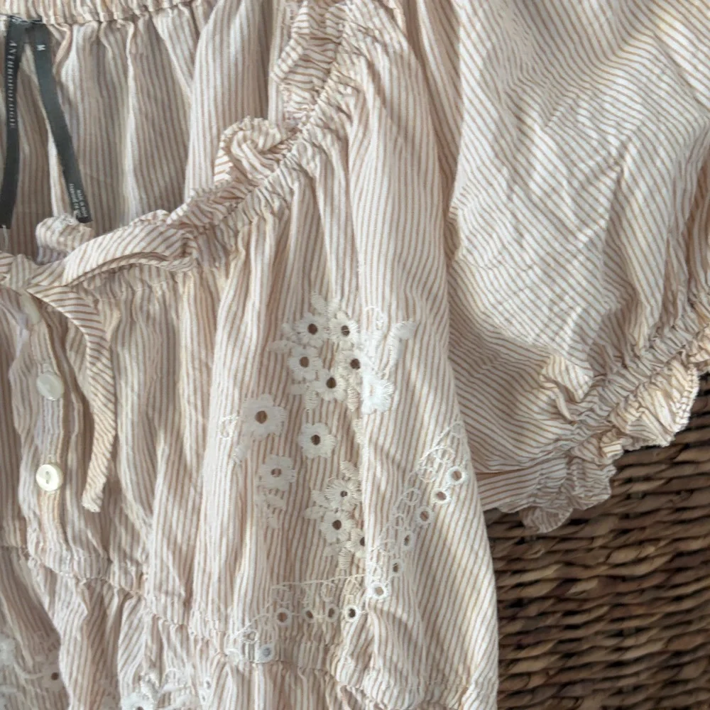New Anthropologie Blush Eyelet Peasant Blouse with Tie Neck